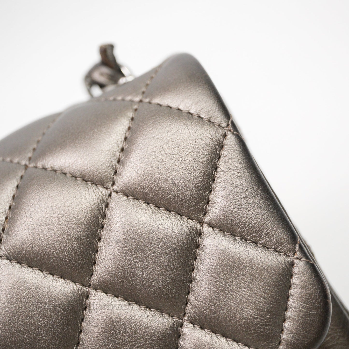 Chanel Mini Square Metallic Dark Grey Lambskin Dark Silver Hardware