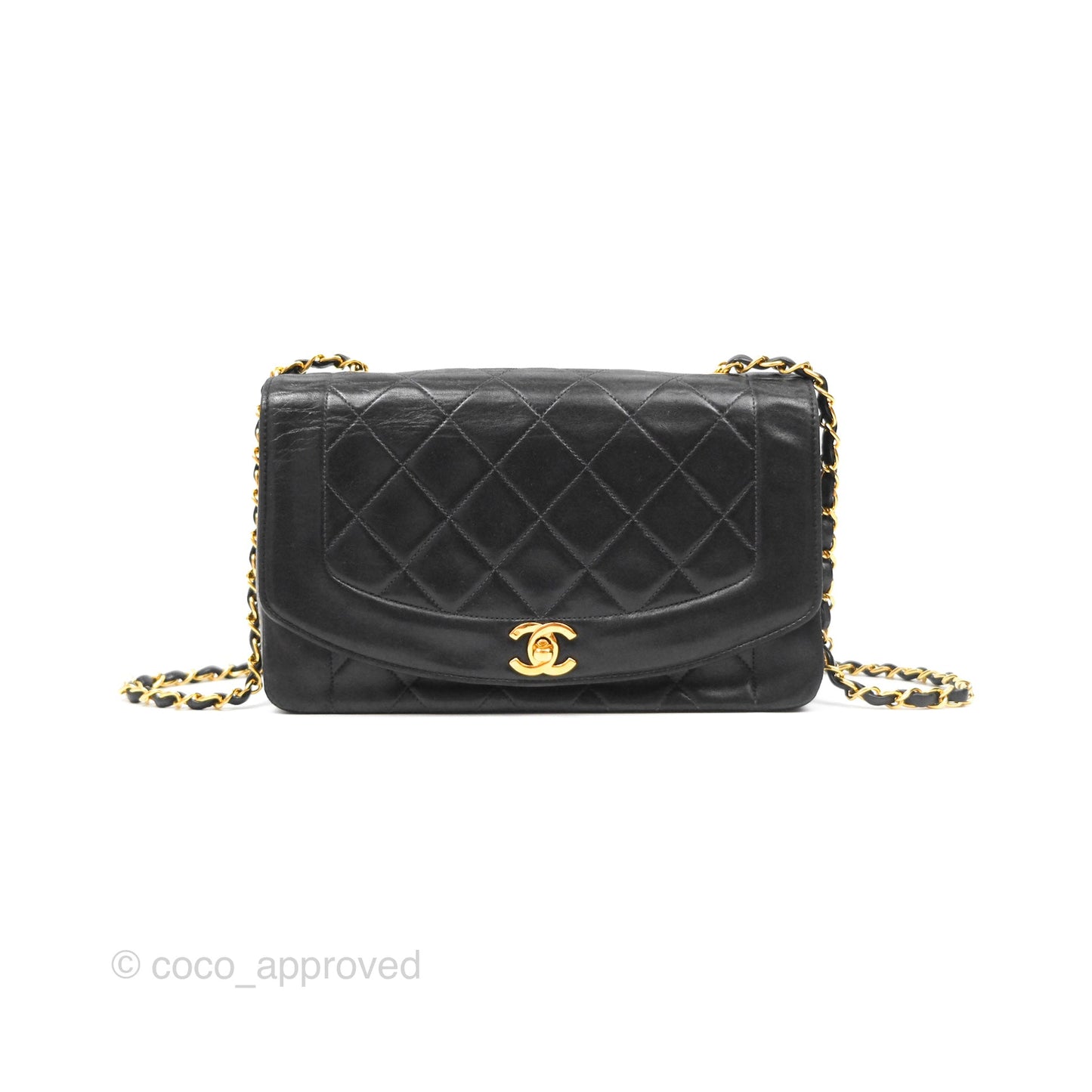 Chanel Vintage Medium Classic Diana Flap Bag Black Lambskin 24K Gold Hardware