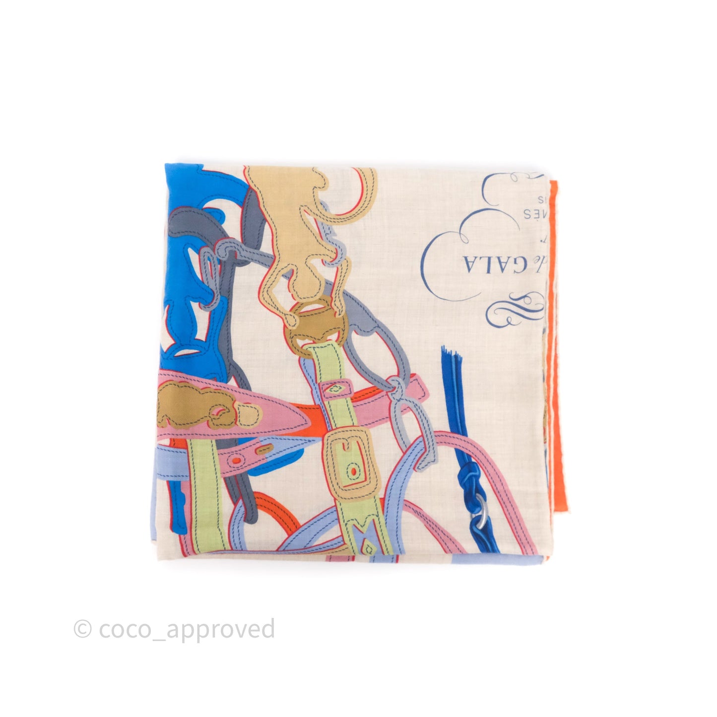 Hermes Brides De Gala App 140cm TD/ Orange/ Naturel/ Bleu Azur Cachemire Scarf