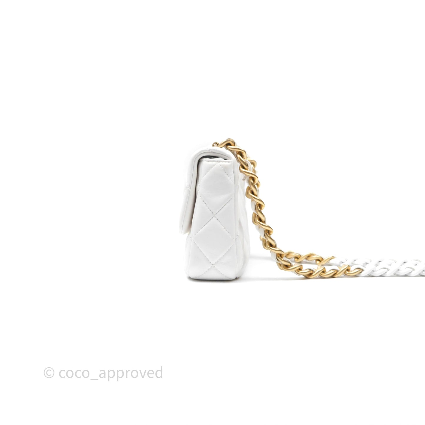 Chanel Small Flap Bag White Lambskin Aged Gold and Lacquered Metal 22S
