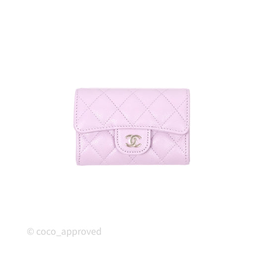 Chanel Quilted Flap Card Holder Purple Caviar Gold Hardware