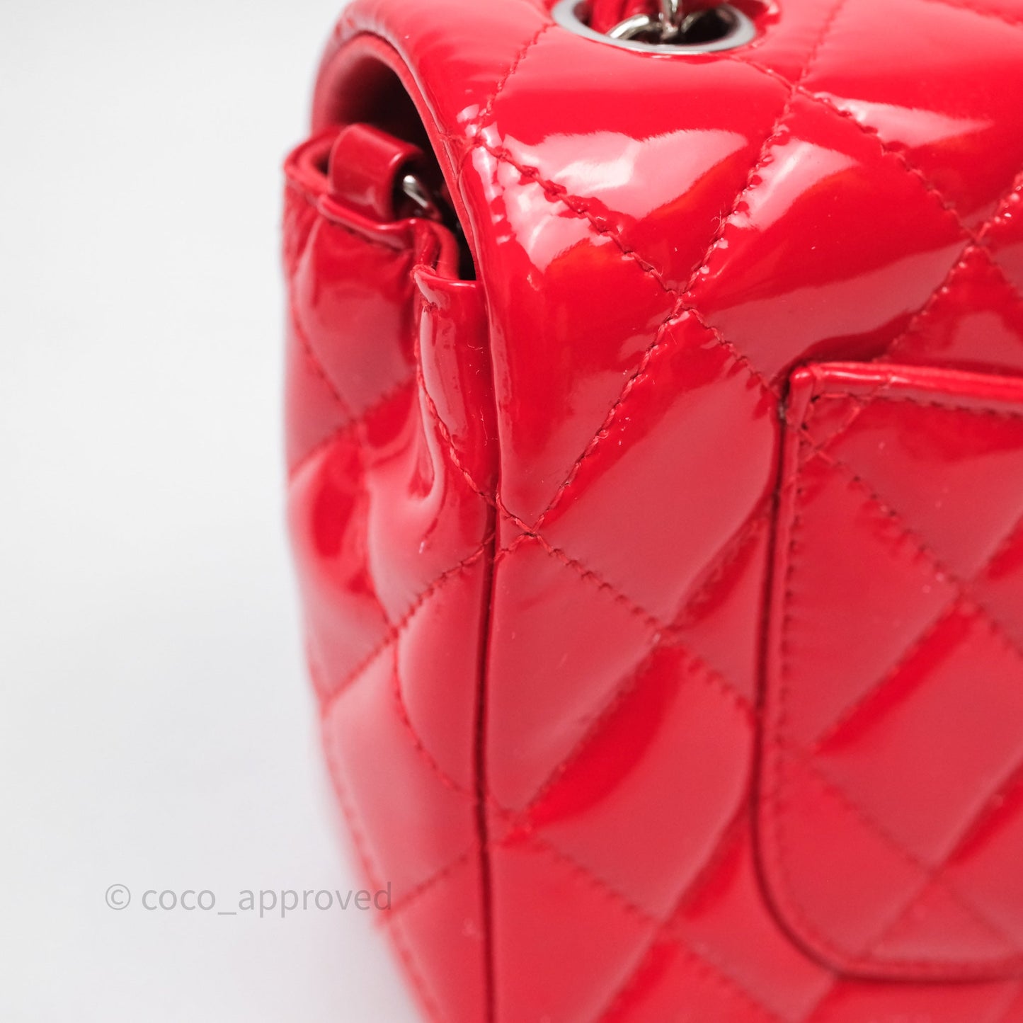 Chanel Mini Rectangular Quilted Red Patent Silver Hardware