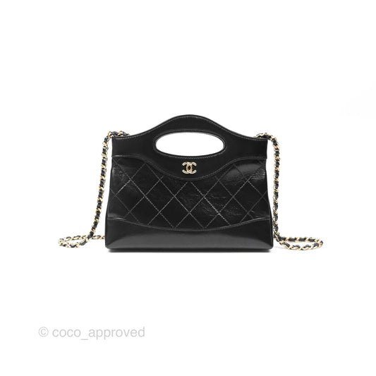 Chanel Nano 31 Black Shiny Calfskin Gold Hardware 24C