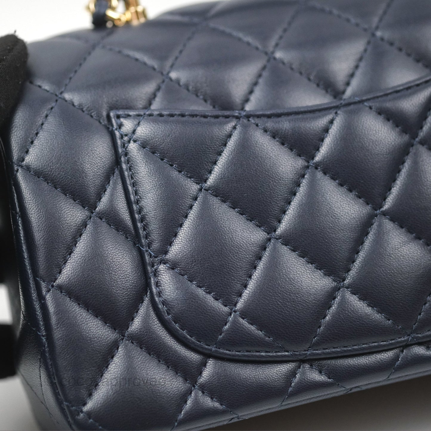 Chanel Top Handle Mini Rectangular Flap Bag Navy Lambskin Gold Hardware