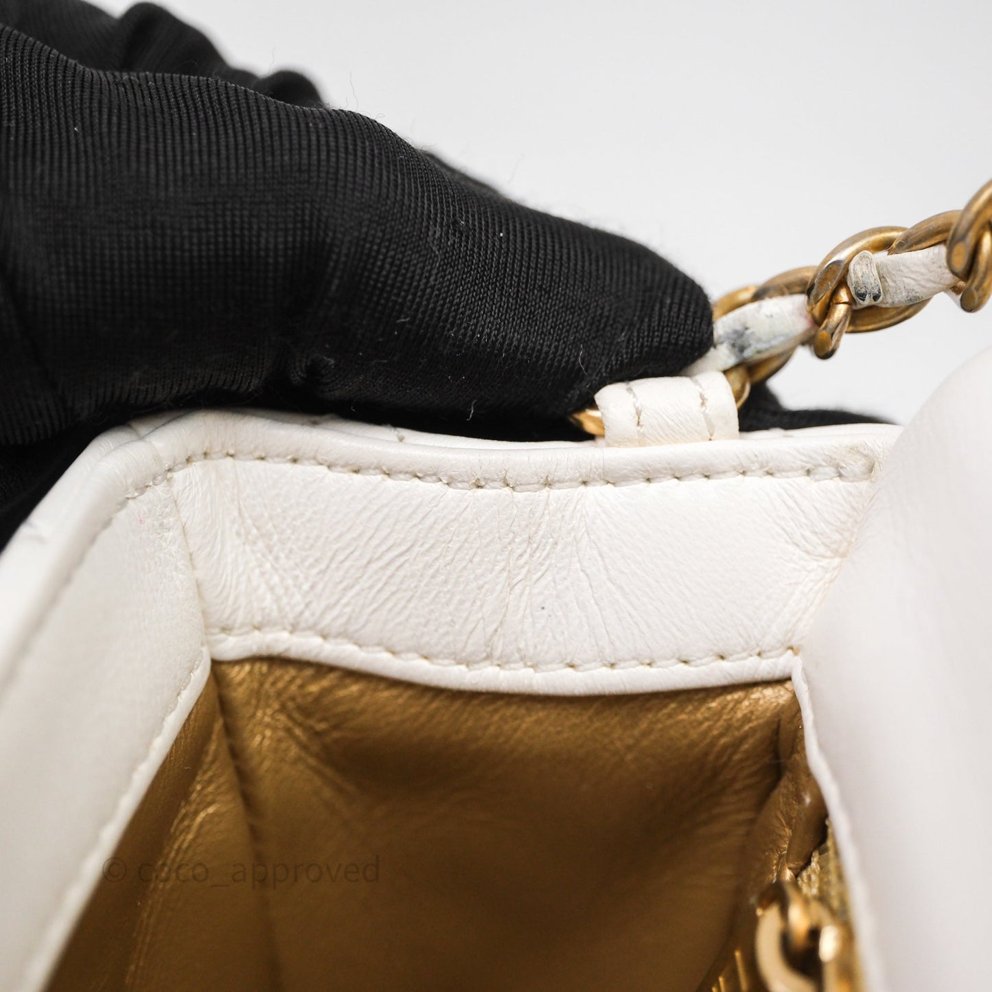 Chanel Mini Rectangular Pearl Crush Quilted White Lambskin Aged Gold Hardware