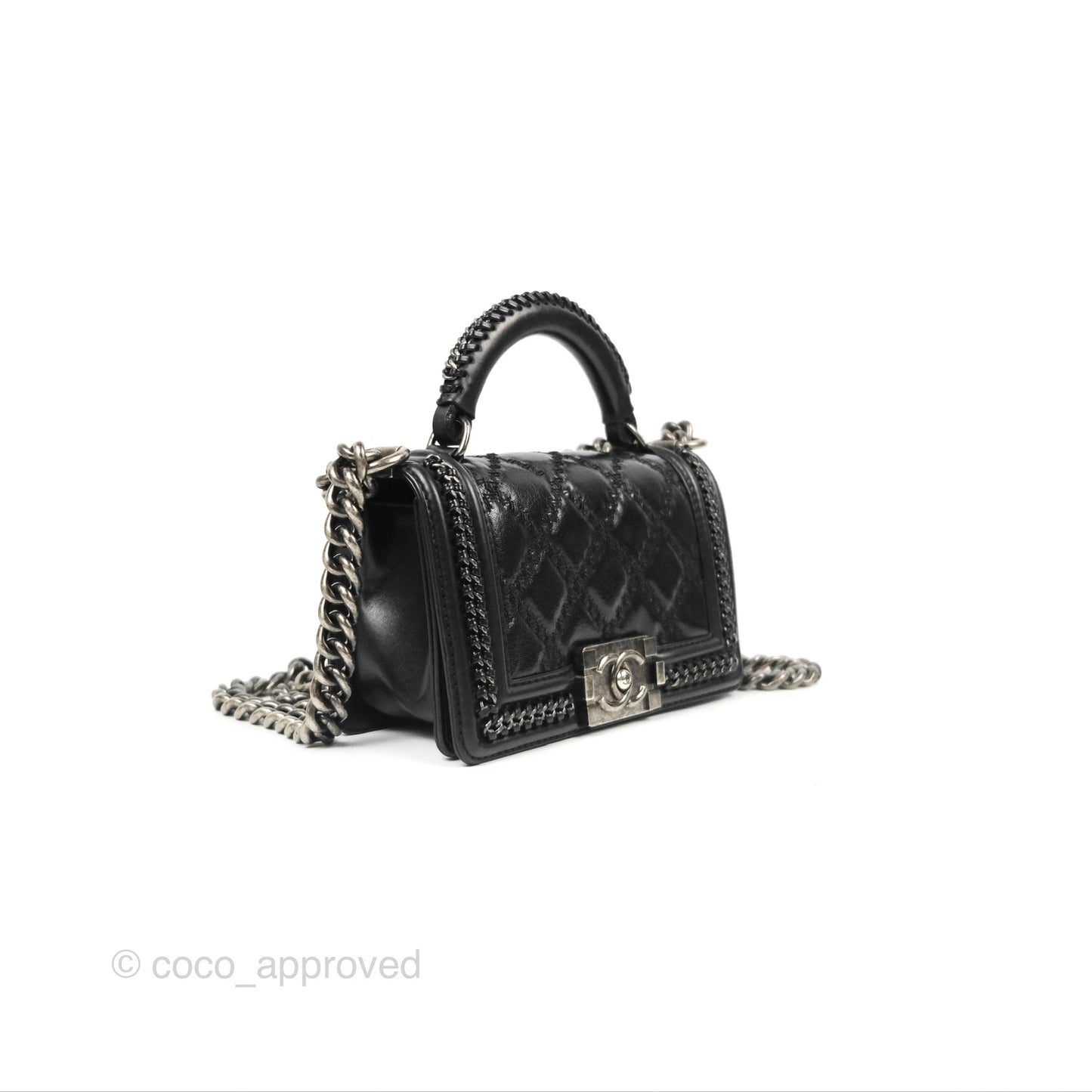 Chanel Small Chain Around Top Handle Boy Black Calfskin Ruthenium Hardware