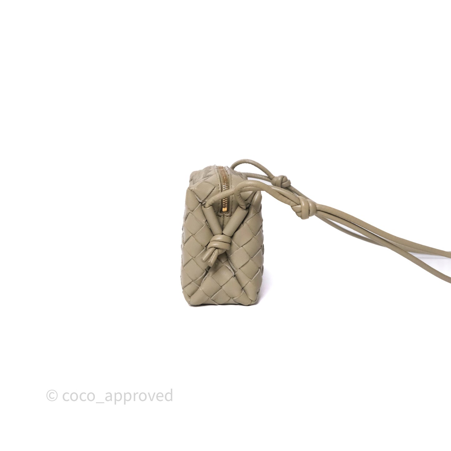 Bottega Veneta Mini Loop Camera Bag Intrecciato Lambskin Travertine