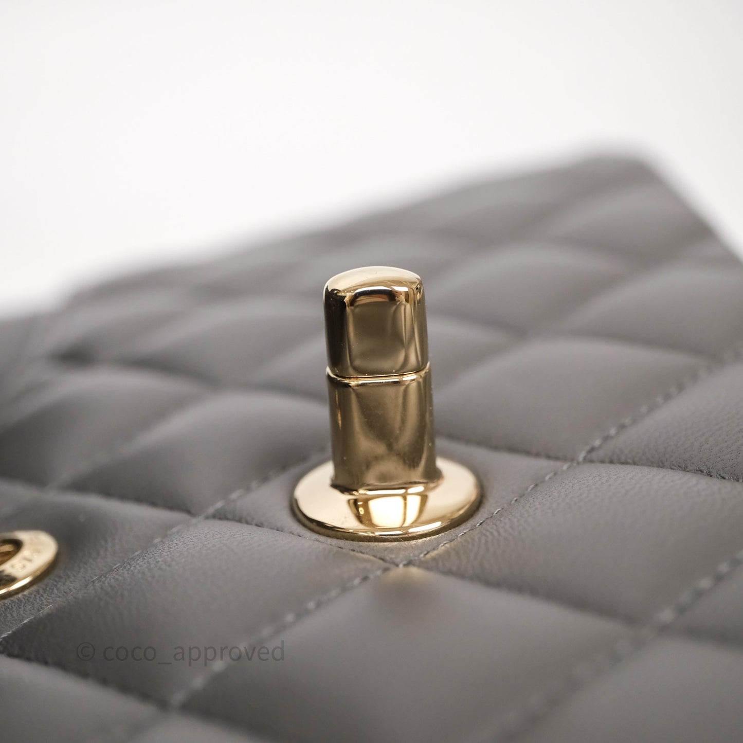 Chanel Small Quilted Classic Flap Grey Lambskin Light Gold Hardware