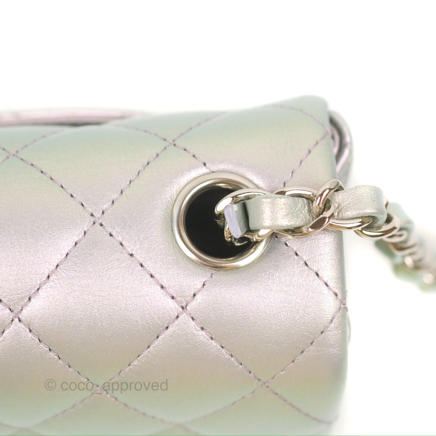 Chanel Quilted Mini Rectangular Iridescent Lilac Calfskin Silver Hardware