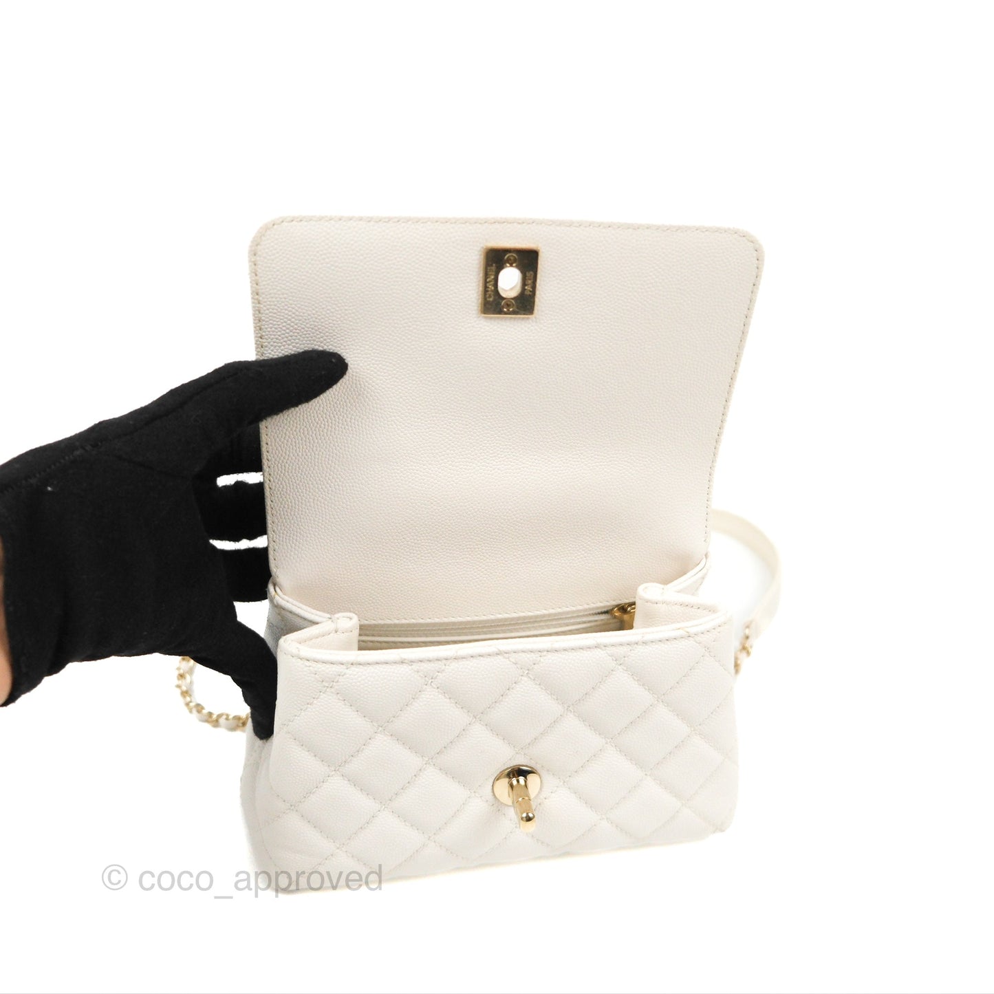 Chanel Mini Coco Handle Quilted Ivory White Caviar Gold Hardware