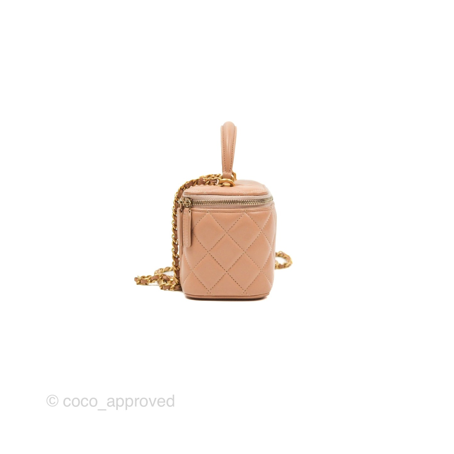 Chanel Vanity Rectangular Top Handle Beige Lambskin Aged Gold Hardware
