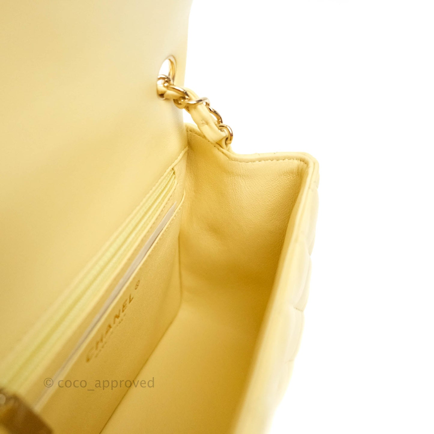 Chanel Mini Square Pale Yellow Lambskin Gold Hardware 21C
