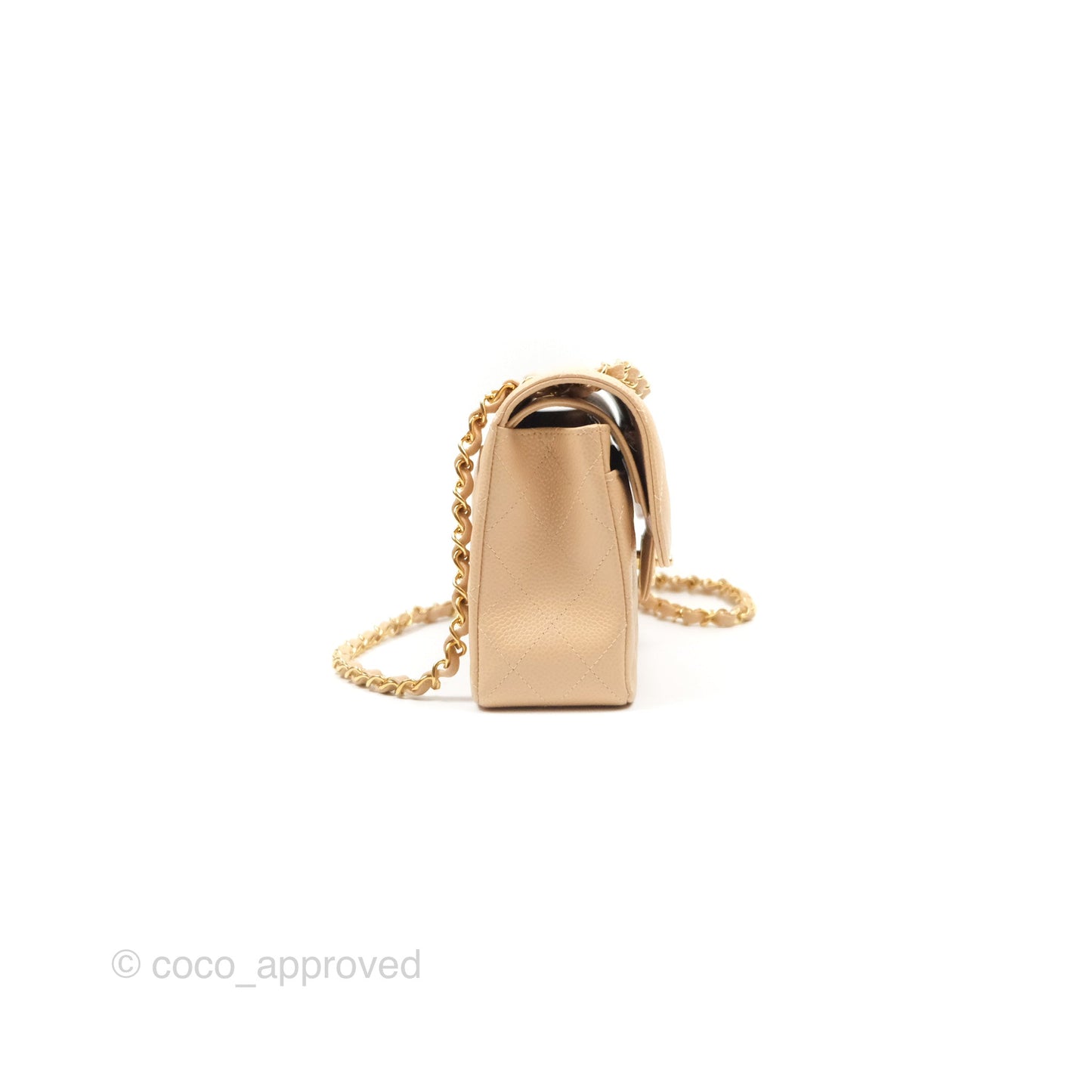 Chanel Small Quilted Classic Flap Beige Caviar Gold Hardware
