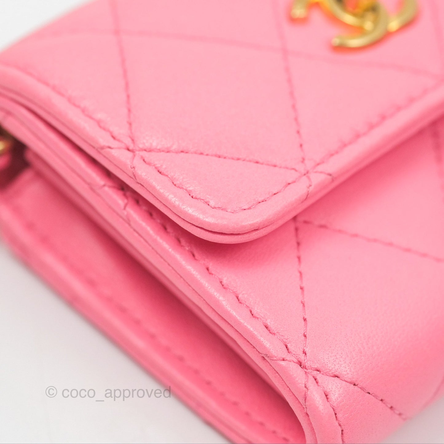 Chanel Pearl Crush Mini Clutch With Chain Pink Lambskin Aged Gold Hardware