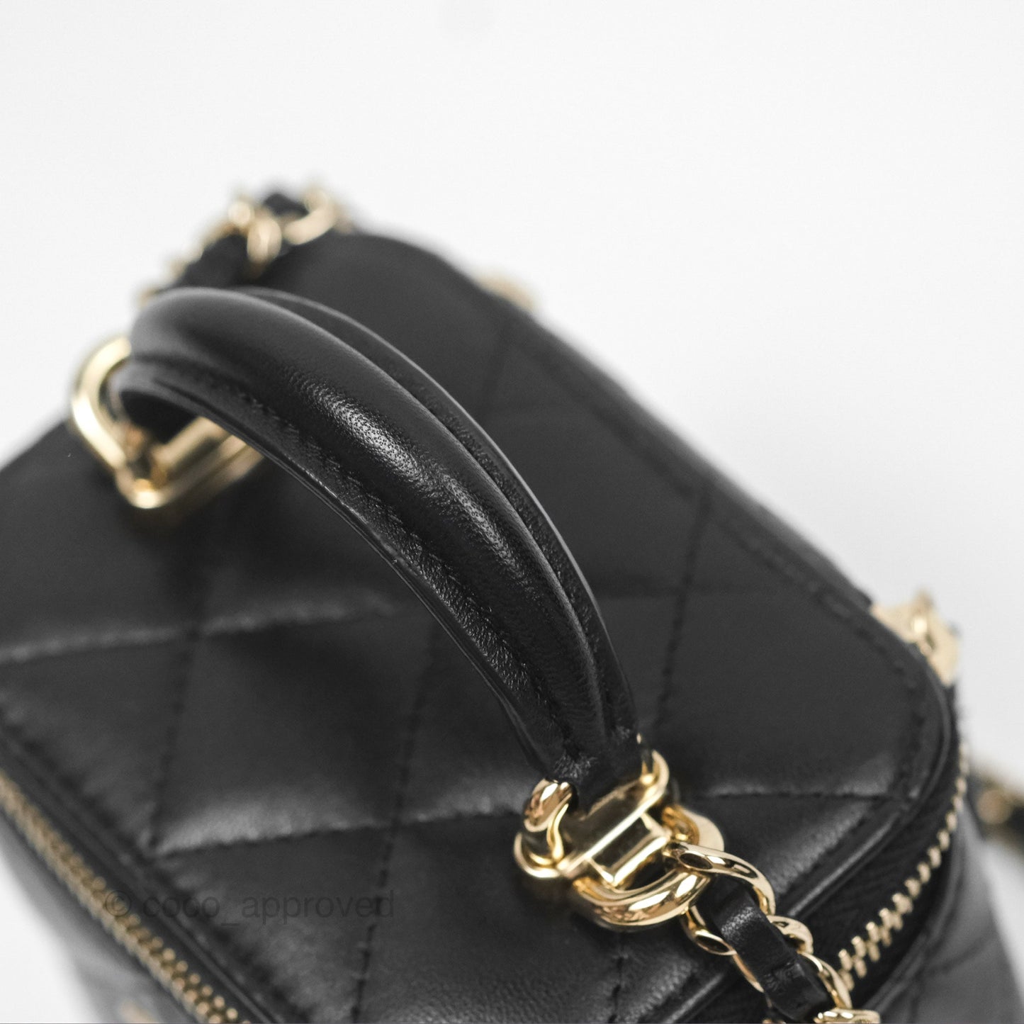 Chanel Mini Top Handle Vanity With Chain Black Lambskin Gold Hardware