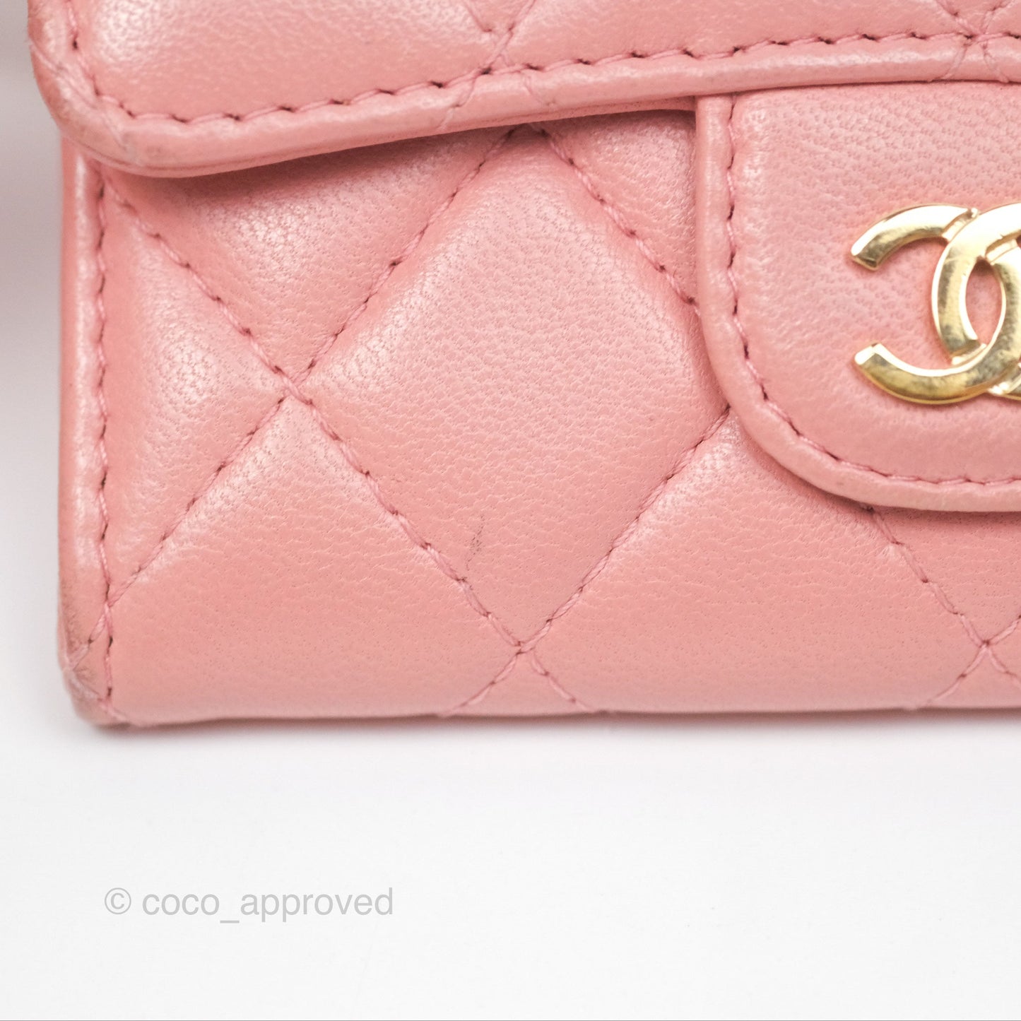 Chanel Classic Flap Card Holder Quilted Pink Lambskin Gold Hardware