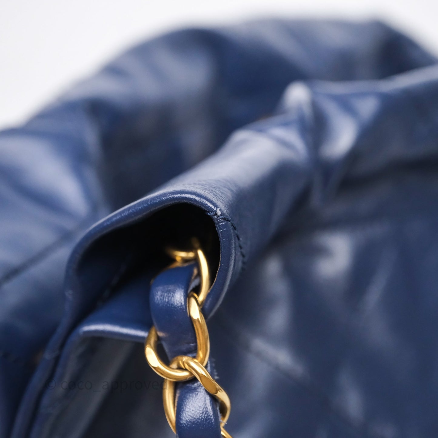 Chanel 22 Small Blue Shiny Calfskin Aged Gold Hardware