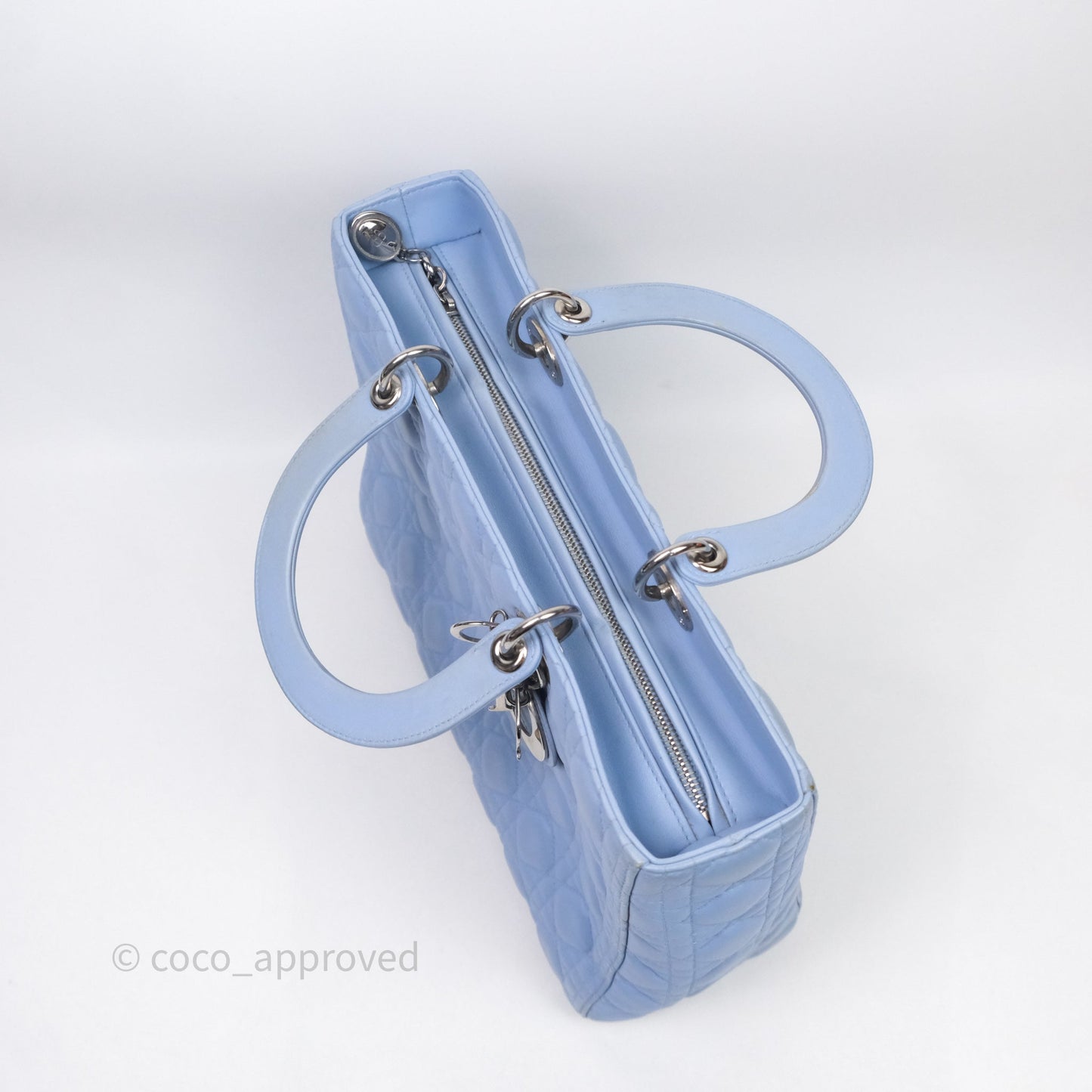 Christian Dior Large Lady Dior Cannage Blue Lambskin Silver Hardware