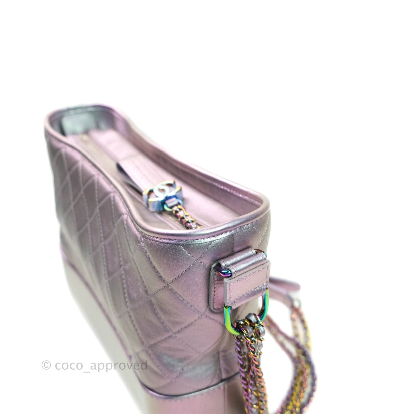 Chanel Medium Gabrielle Metallic Purple Black Aged Calfskin Rainbow Hardware