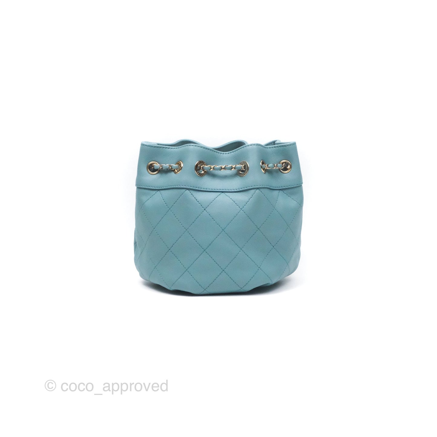Chanel Small Drawstring Bucket Bag Blue Calfskin Gold Hardware