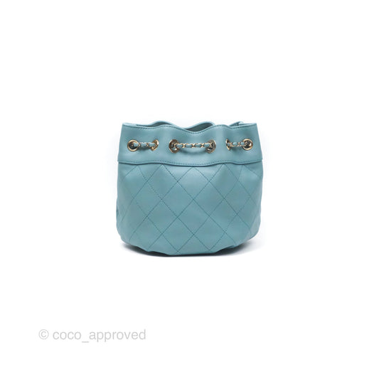 Chanel Small Drawstring Bucket Bag Blue Calfskin Gold Hardware