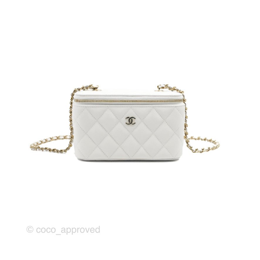 Chanel Classic Vanity with Chain White Caviar Gold Hardware