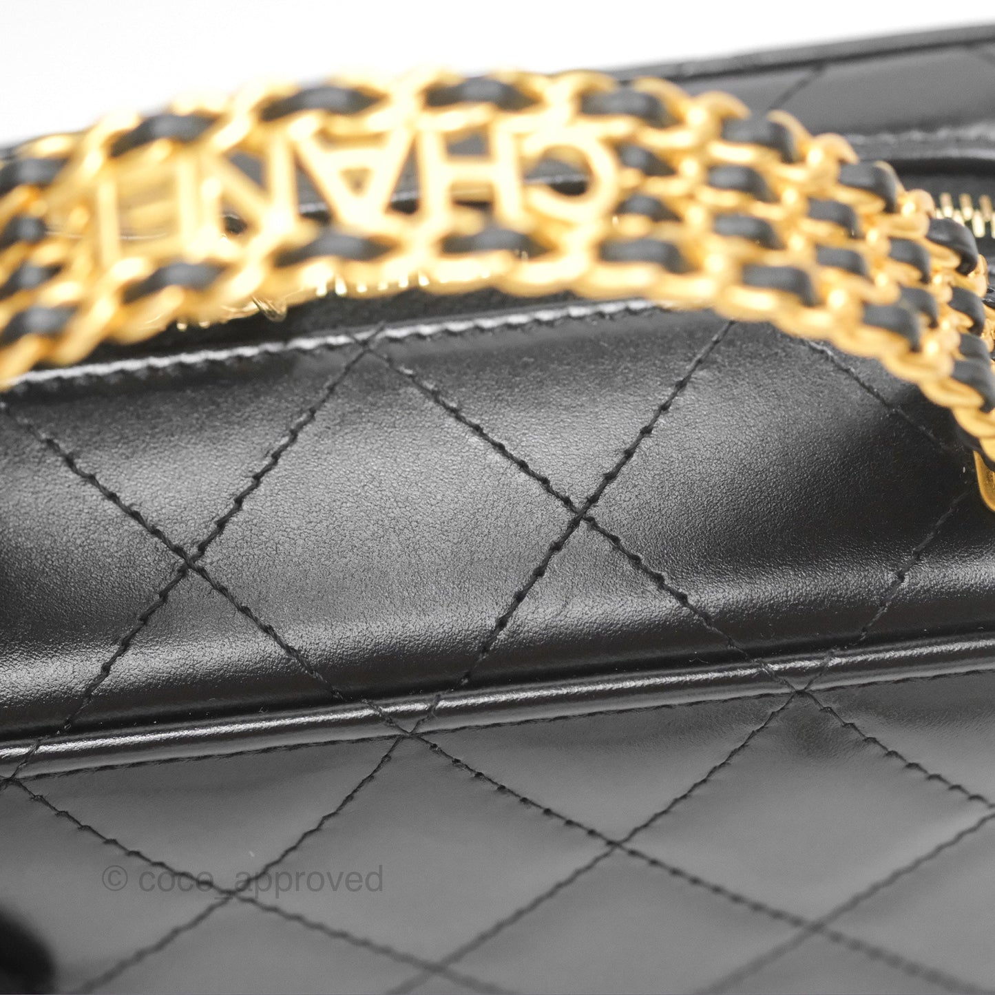 Chanel Top Handle Vanity Case Black Shiny Lambskin Aged Gold Hardware