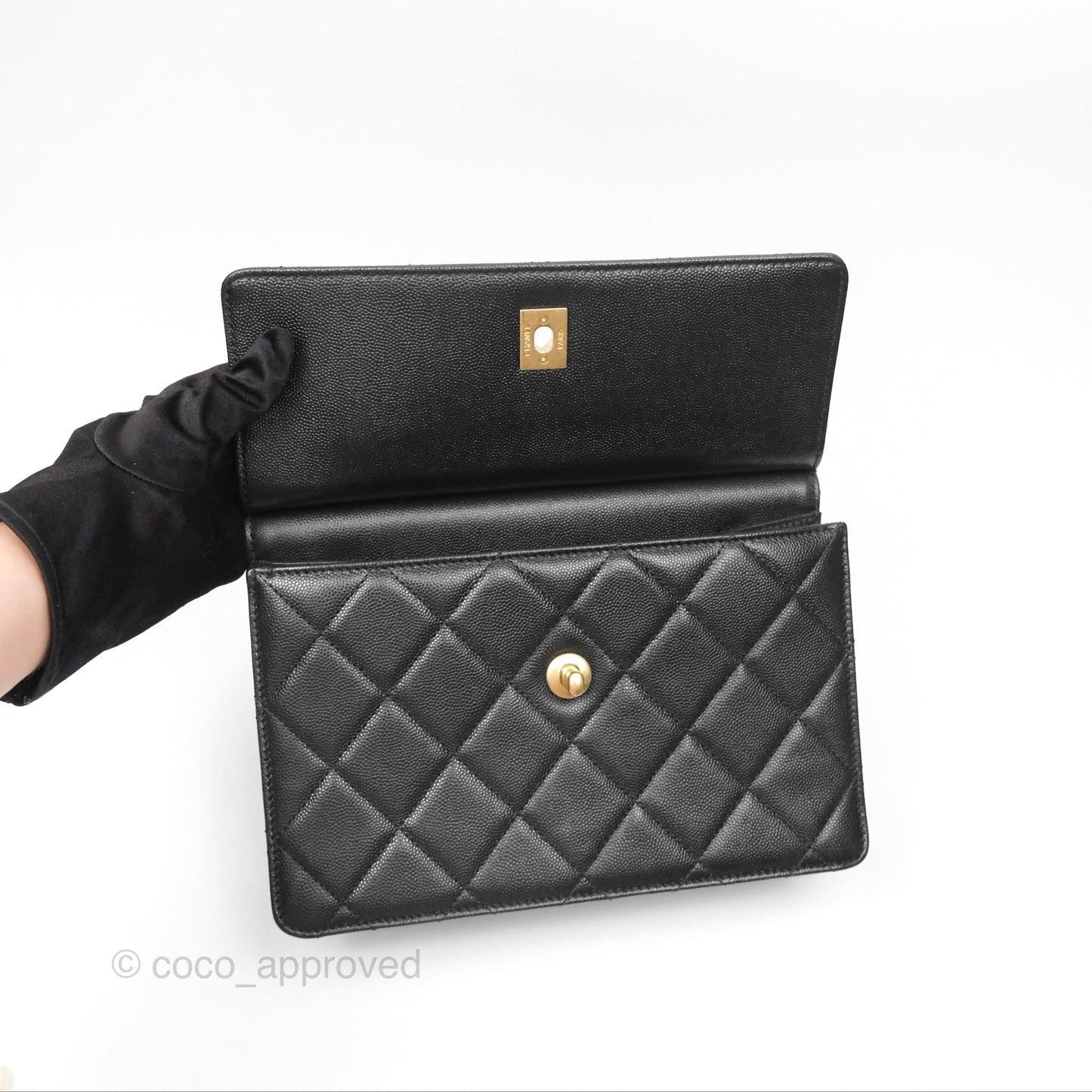 Chanel Chain Flap Bag Black Caviar Aged Gold Hardware 23A