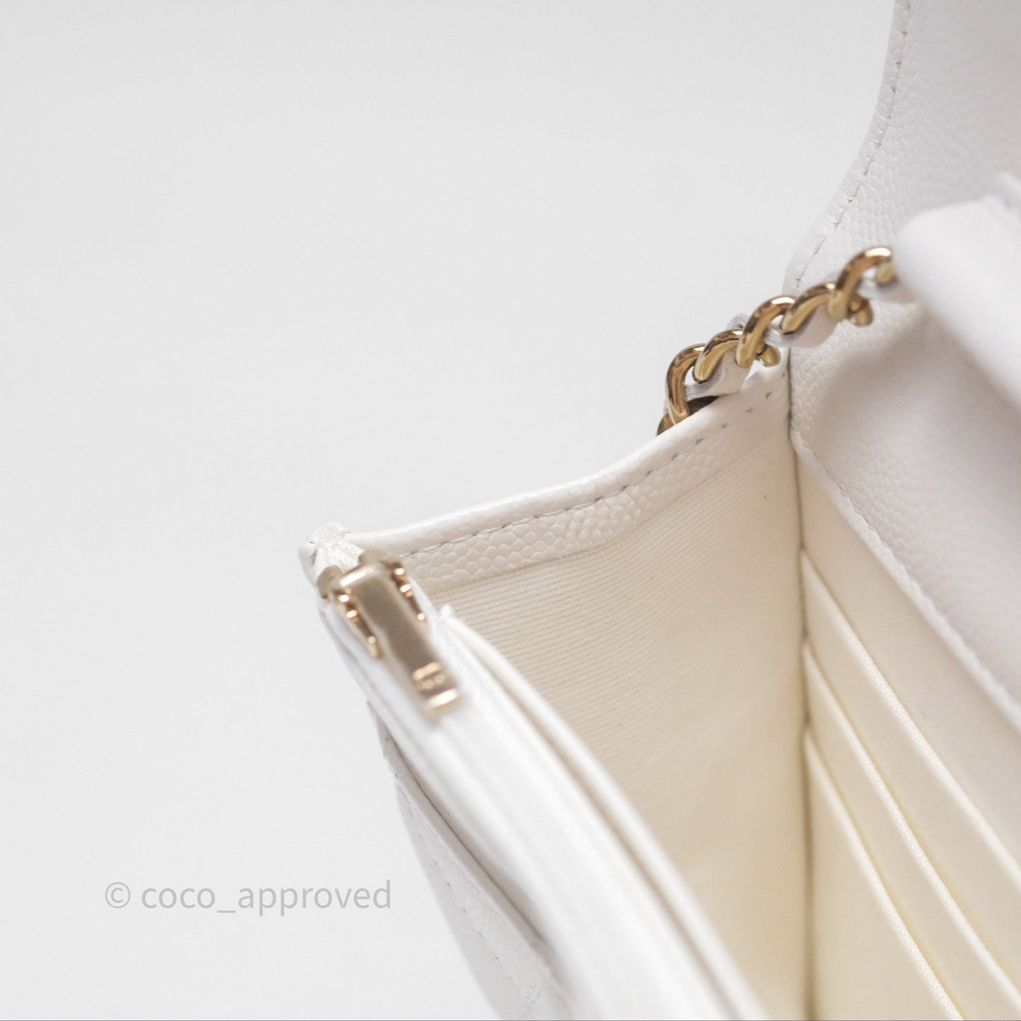 Chanel Crystal CC Wallet on Chain WOC White Caviar Gold Hardware