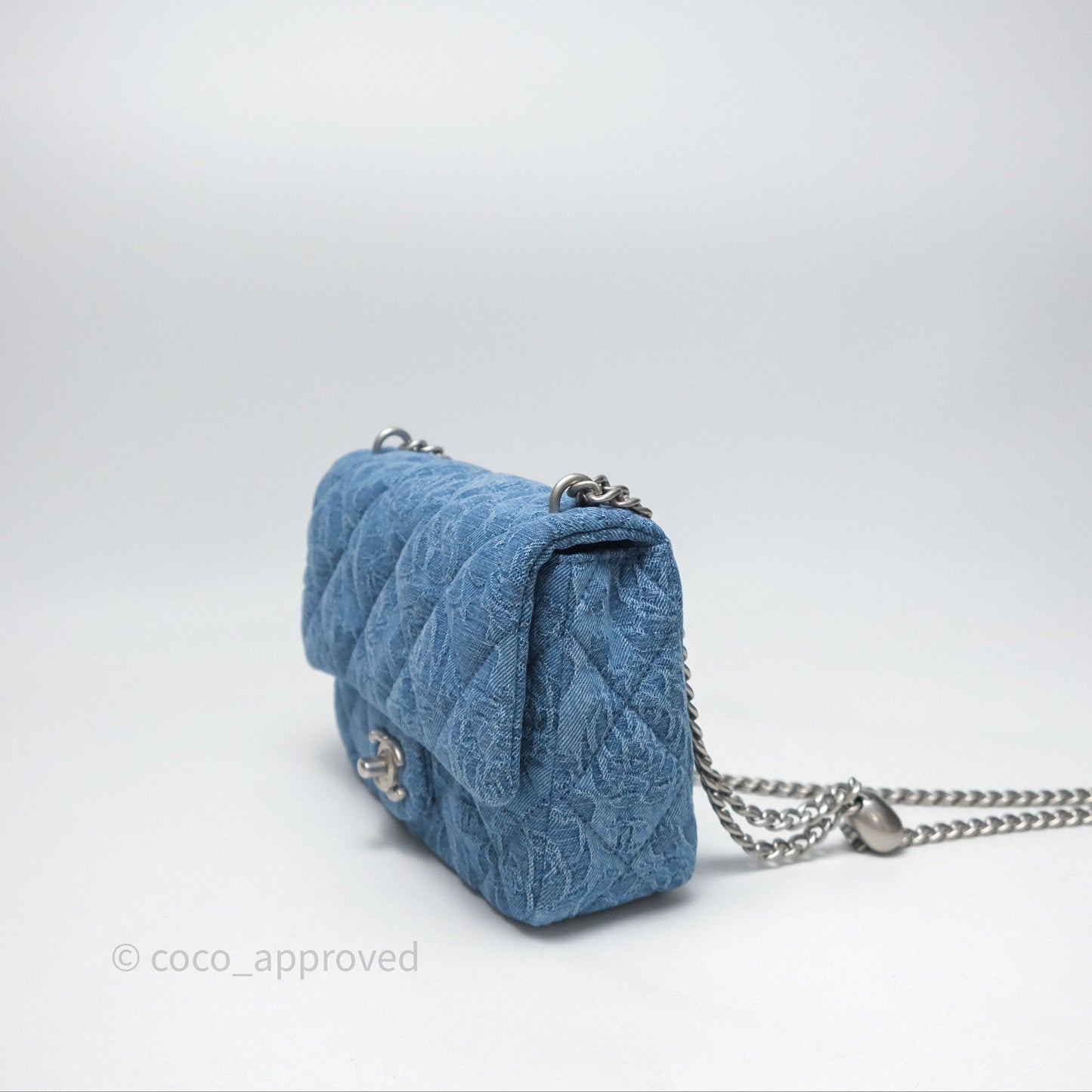 Chanel Mini Flap Bag Heart Adjustable Chain Camellia Denim Aged Gold Hardware