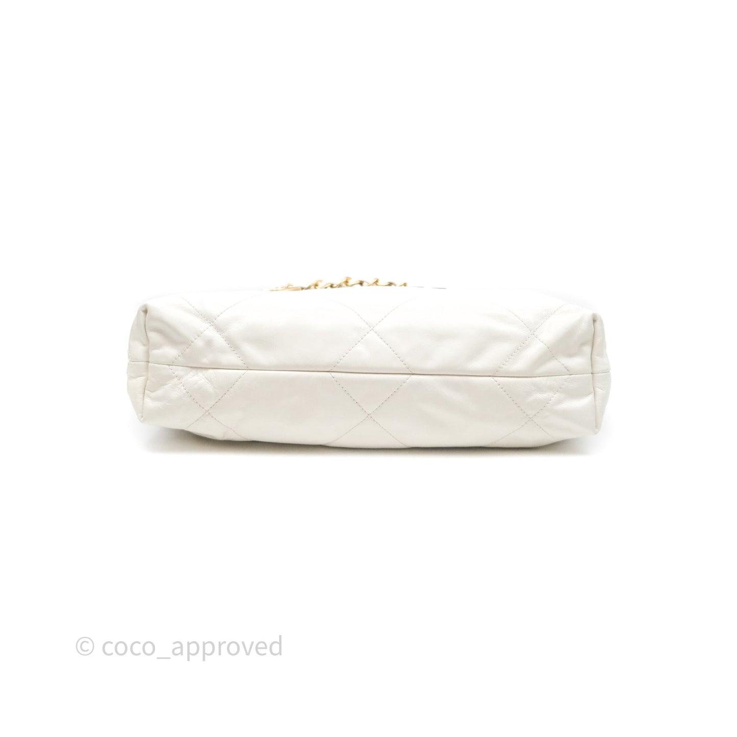 Chanel 22 Small White Aged Calfskin Black Logo Aged Gold Hardware