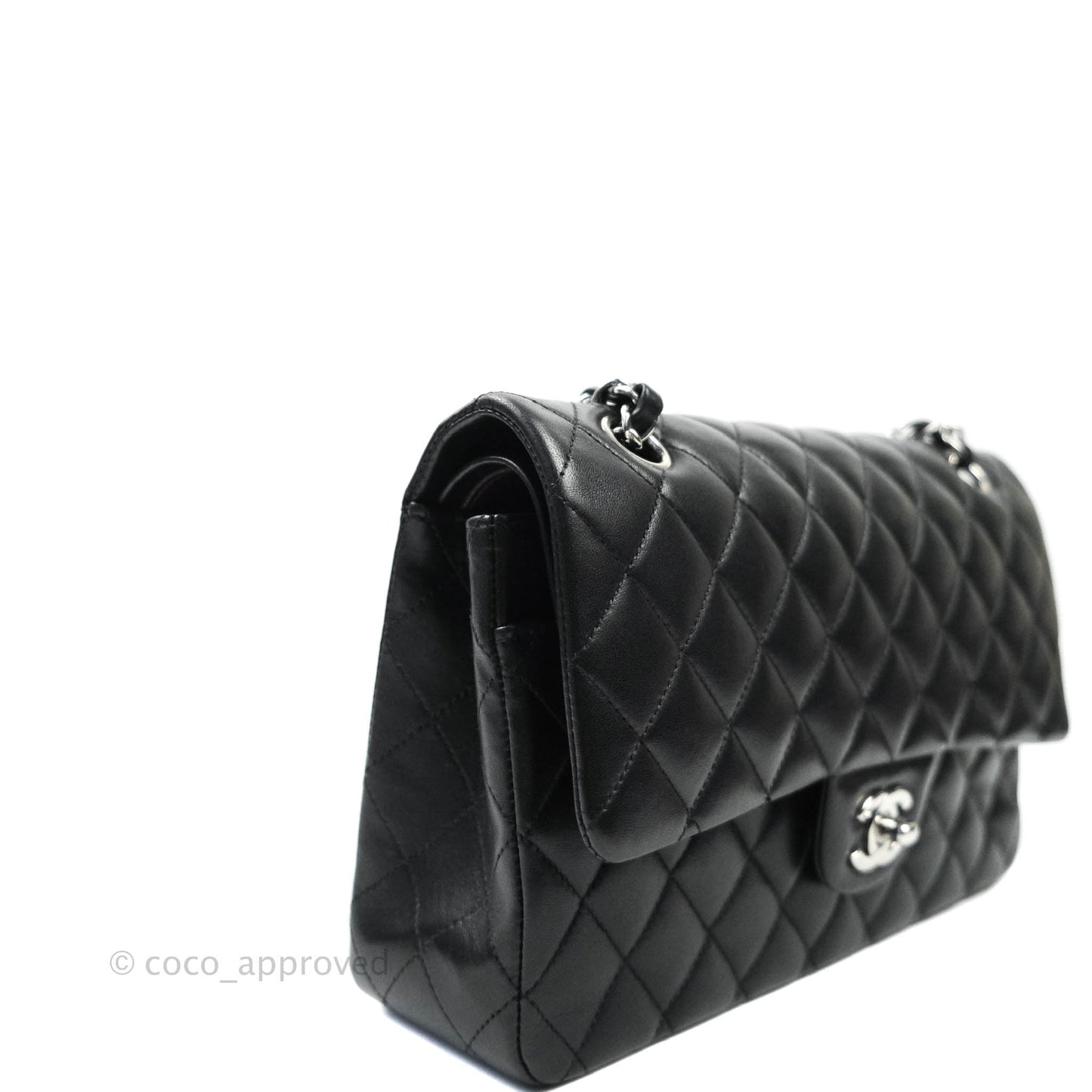 Chanel Classic M/L Medium Double Flap Black Lambskin Silver Hardware