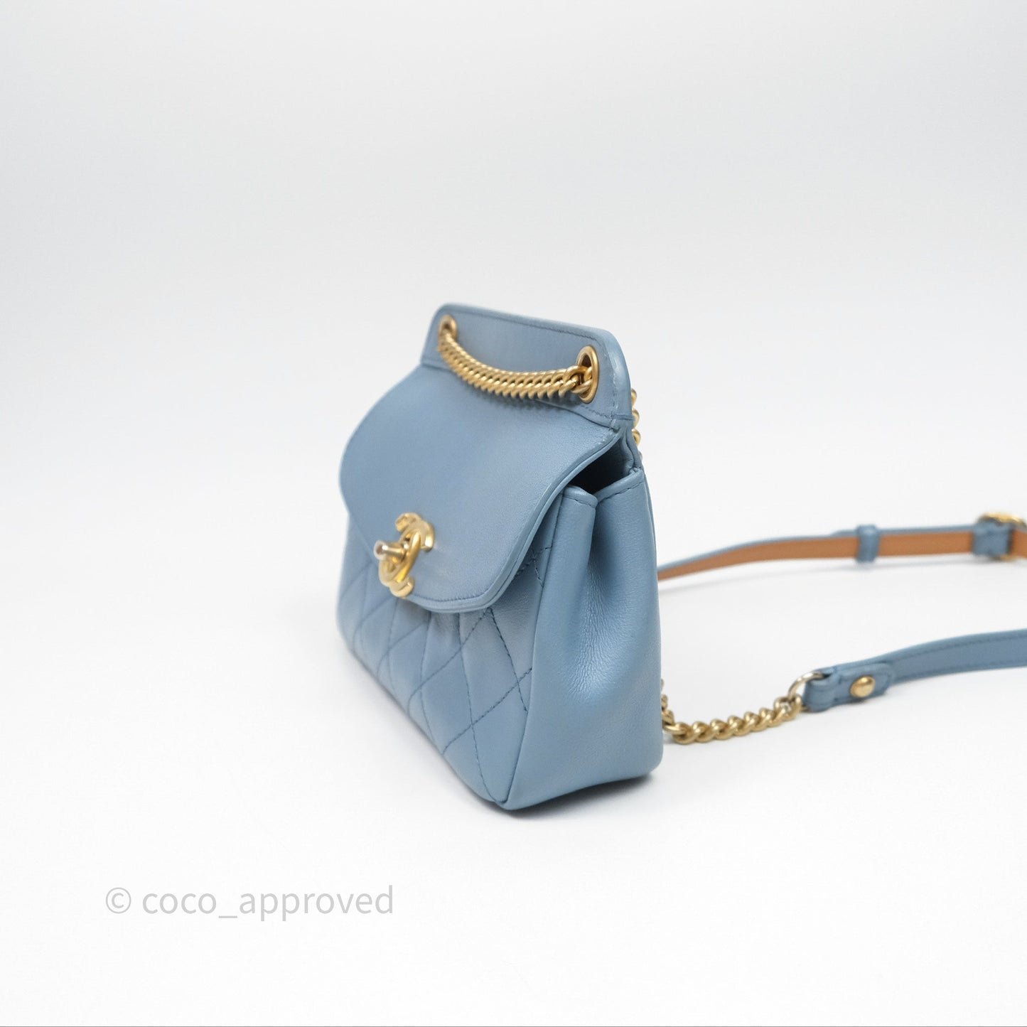 Chanel Curved Flap Bag Blue Lambskin Aged Gold Hardware