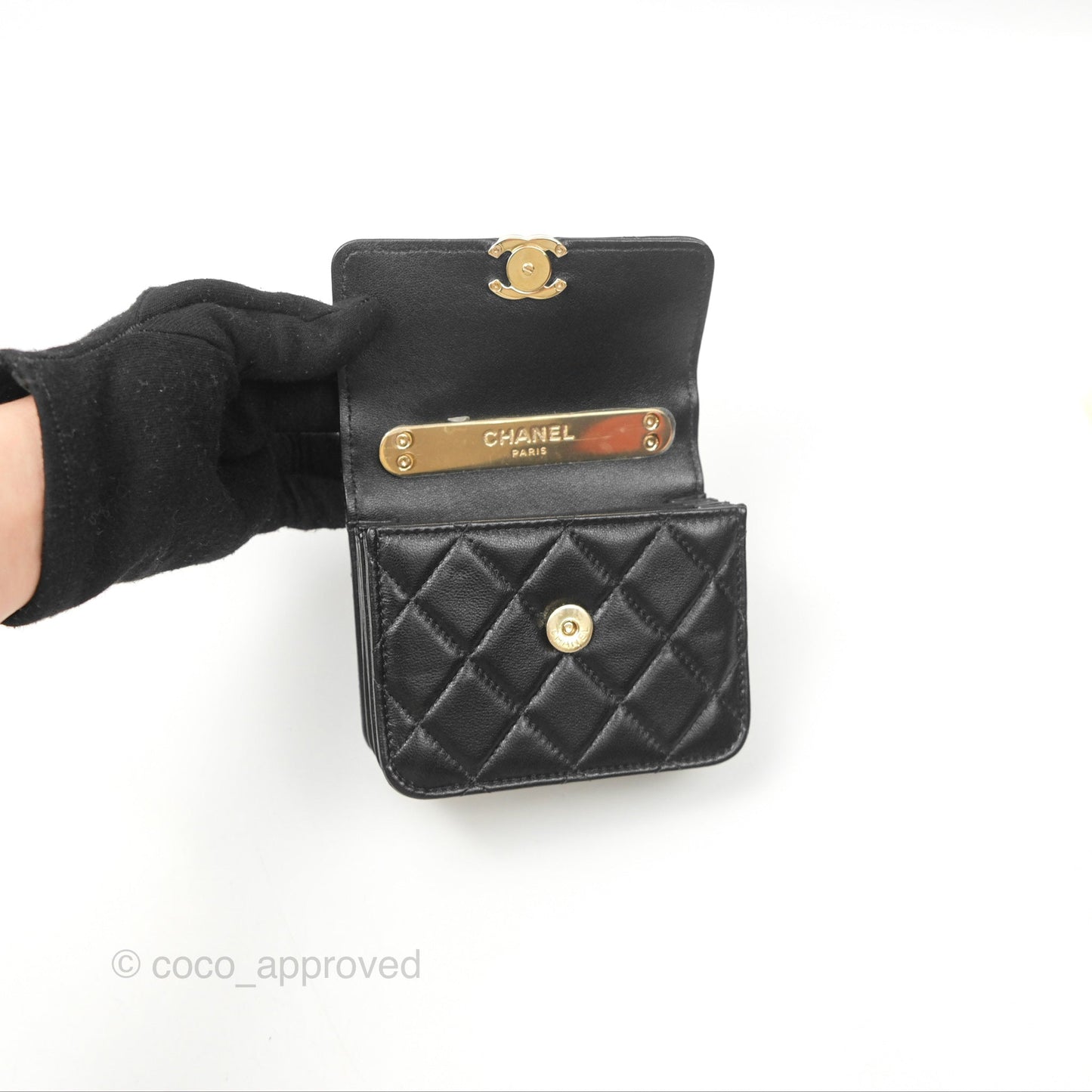 Chanel Top Handle Clutch with Chain Black Lambskin Gold Hardware 22A