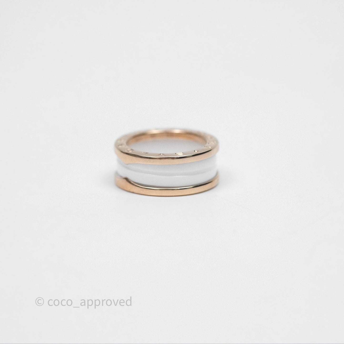 Bvlgari B.Zero1 Two-Band Ring White Ceramic Spiral 18K Rose Gold Size 51