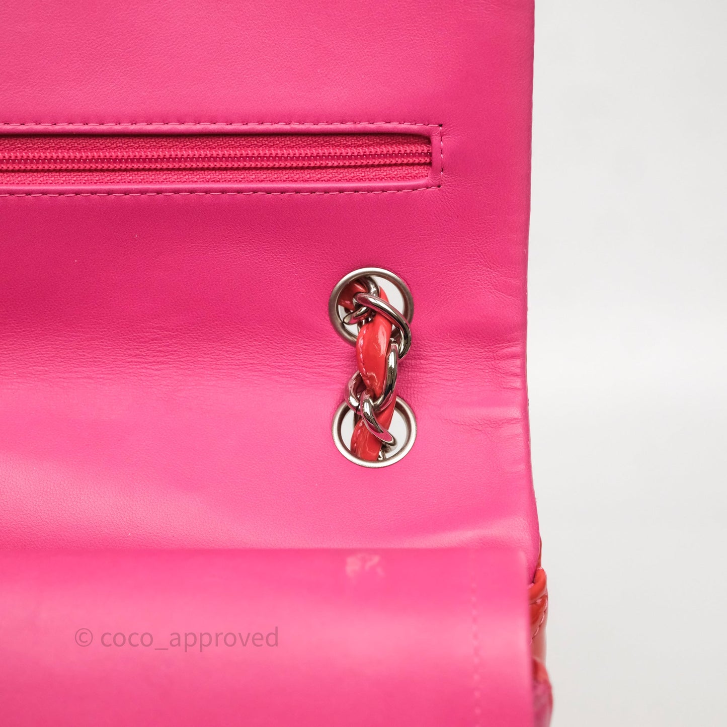 Chanel Jumbo Double Flap Red Orange Patent Silver Hardware⁣⁣
