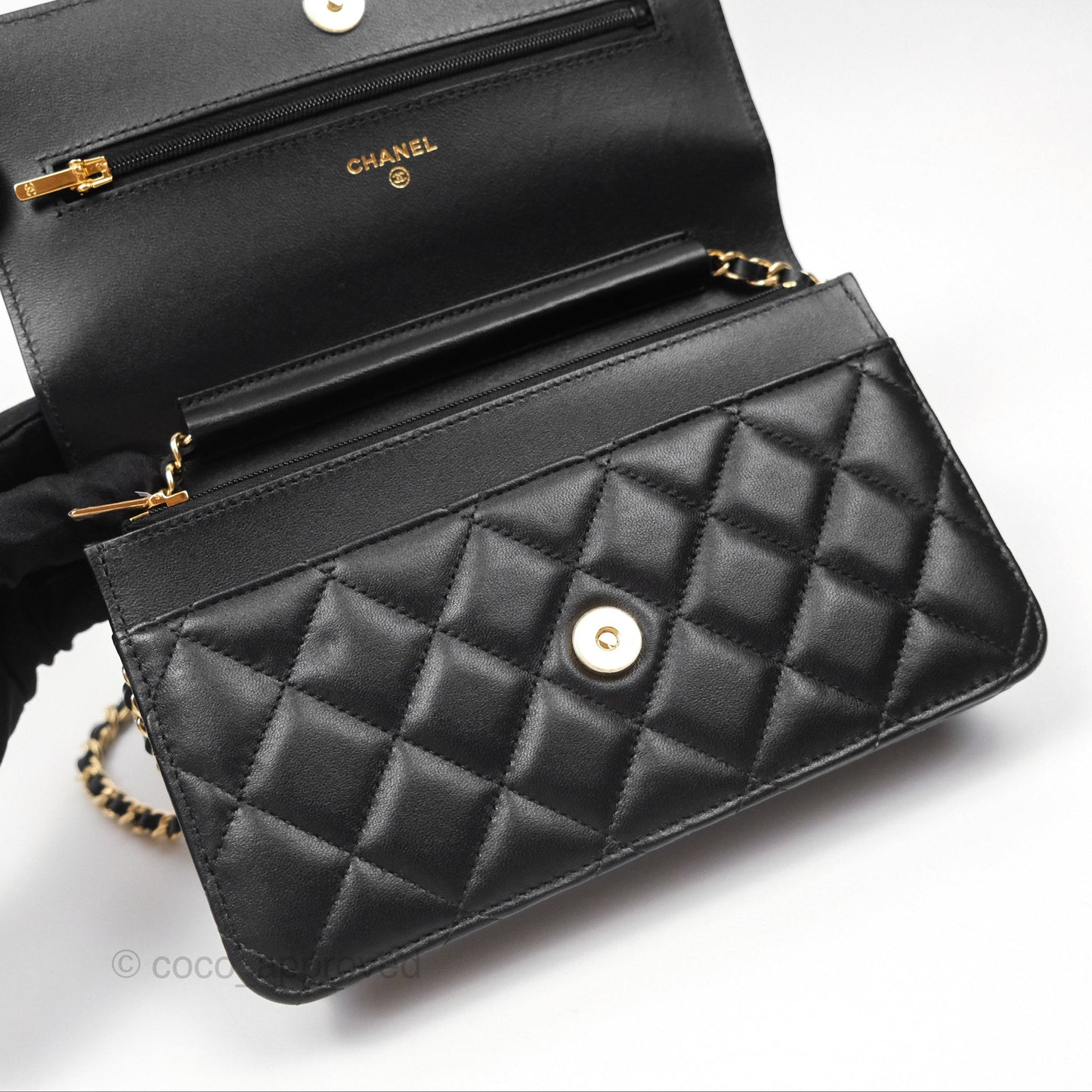 Chanel Quilted Classic Wallet on Chain WOC Black Lambskin Gold Hardware