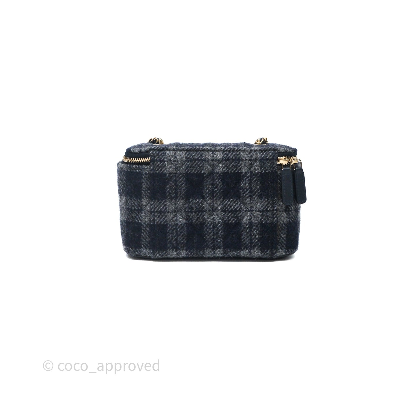 Chanel Vanity With Chain Navy Tweed Plaid Gold Hardware