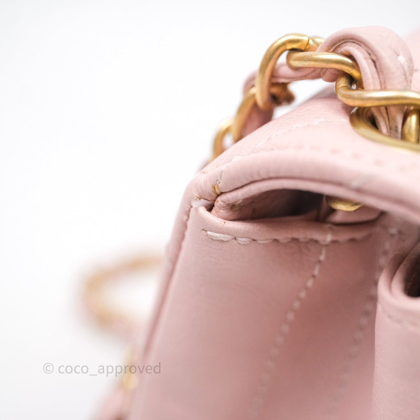 Chanel Mini Square Chevron Pink Calfskin Aged Gold Hardware