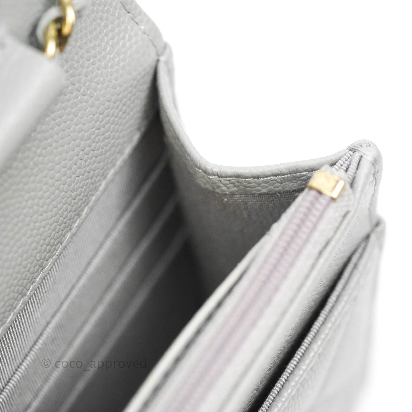 Chanel Classic Quilted Wallet on Chain WOC Grey Caviar Gold Hardware 21A