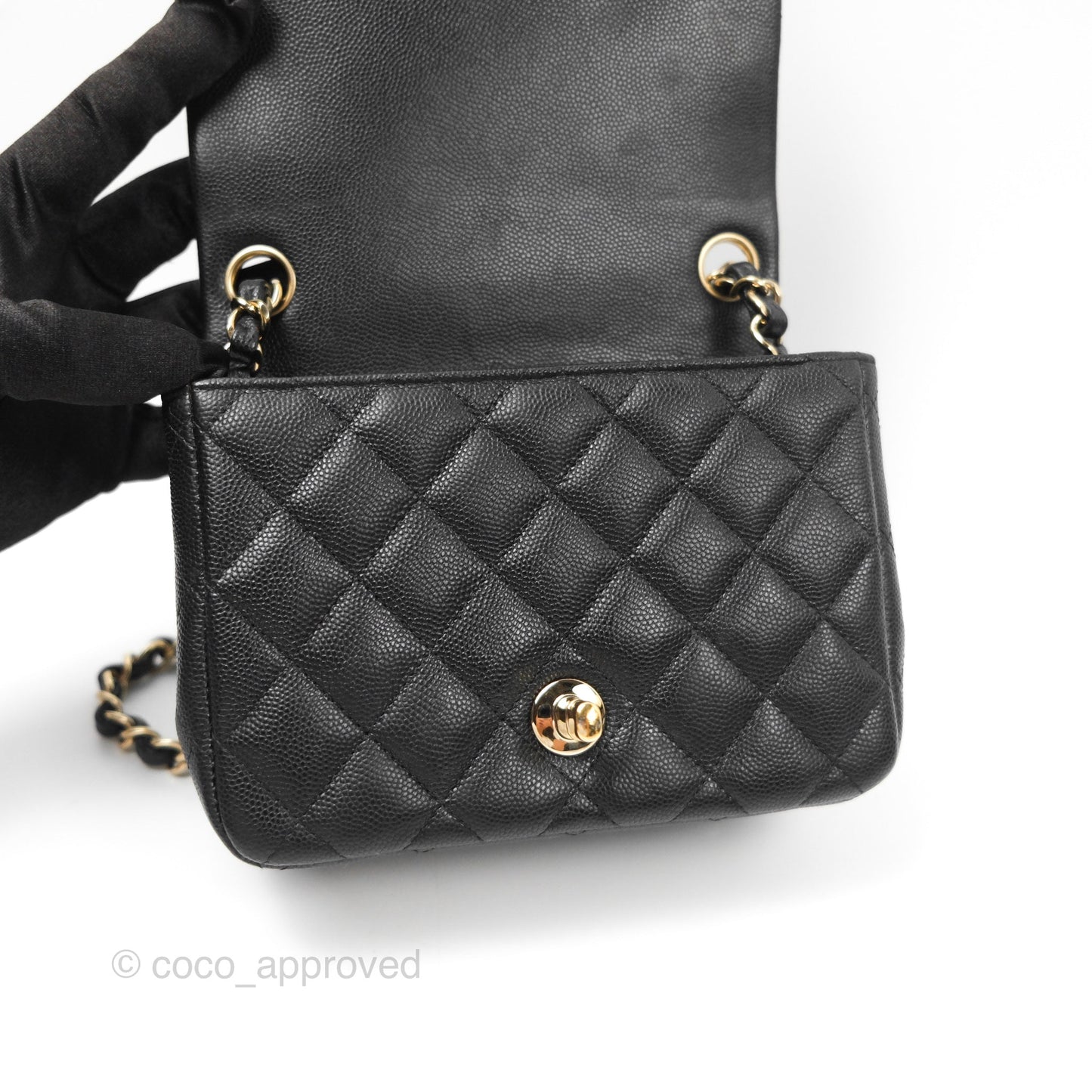 Chanel Quilted Mini Square Flap Black Caviar Gold Hardware
