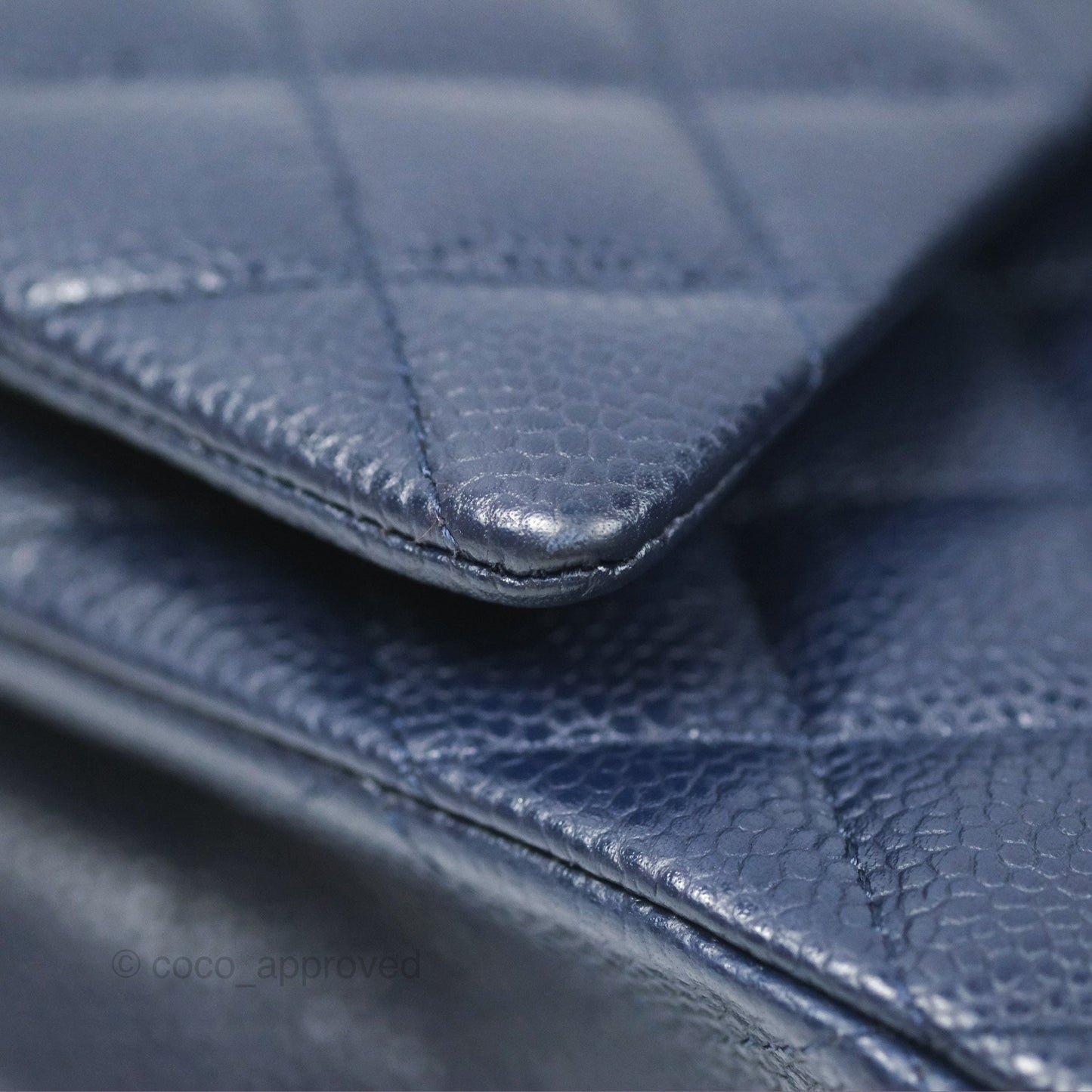 Chanel Classic M/L Medium Flap Quilted Navy Caviar Silver Hardware