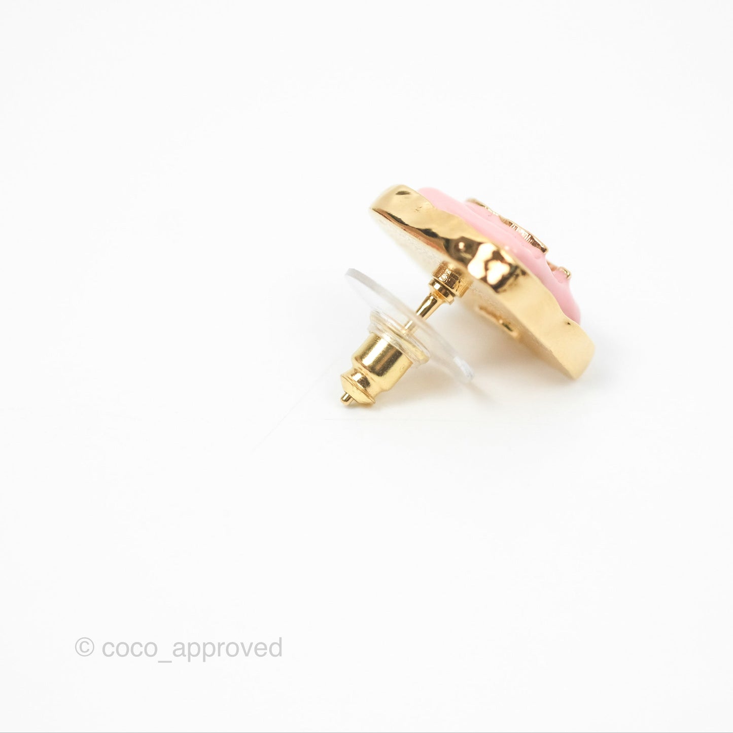 Chanel Square Pink CC Earrings Gold Tone 23K