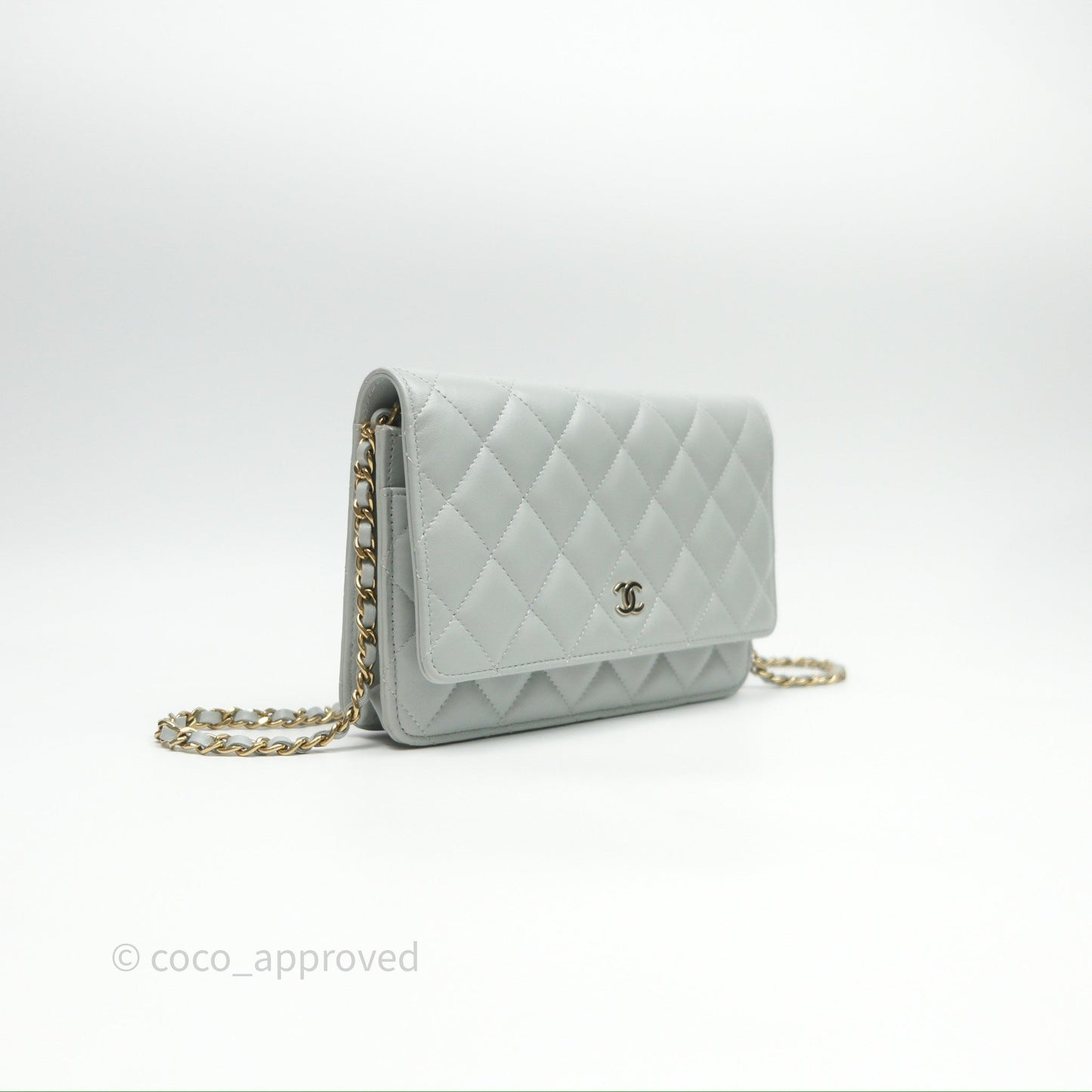 Chanel Classic Quilted Wallet on Chain WOC Grey Lambskin Gold Hardware