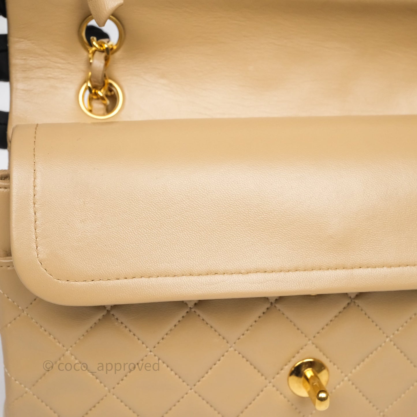 Chanel Vintage Medium Classic Flap Beige Lambskin 24K Gold Hardware