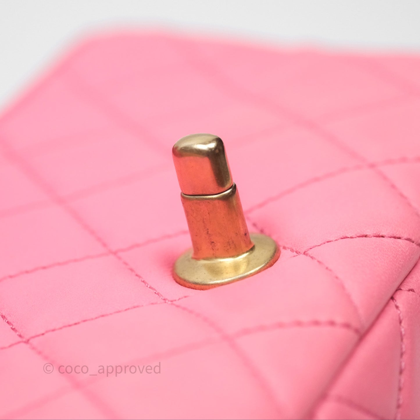 Chanel Mini Rectangular Pearl Crush Quilted Pink Lambskin Aged Gold Hardware