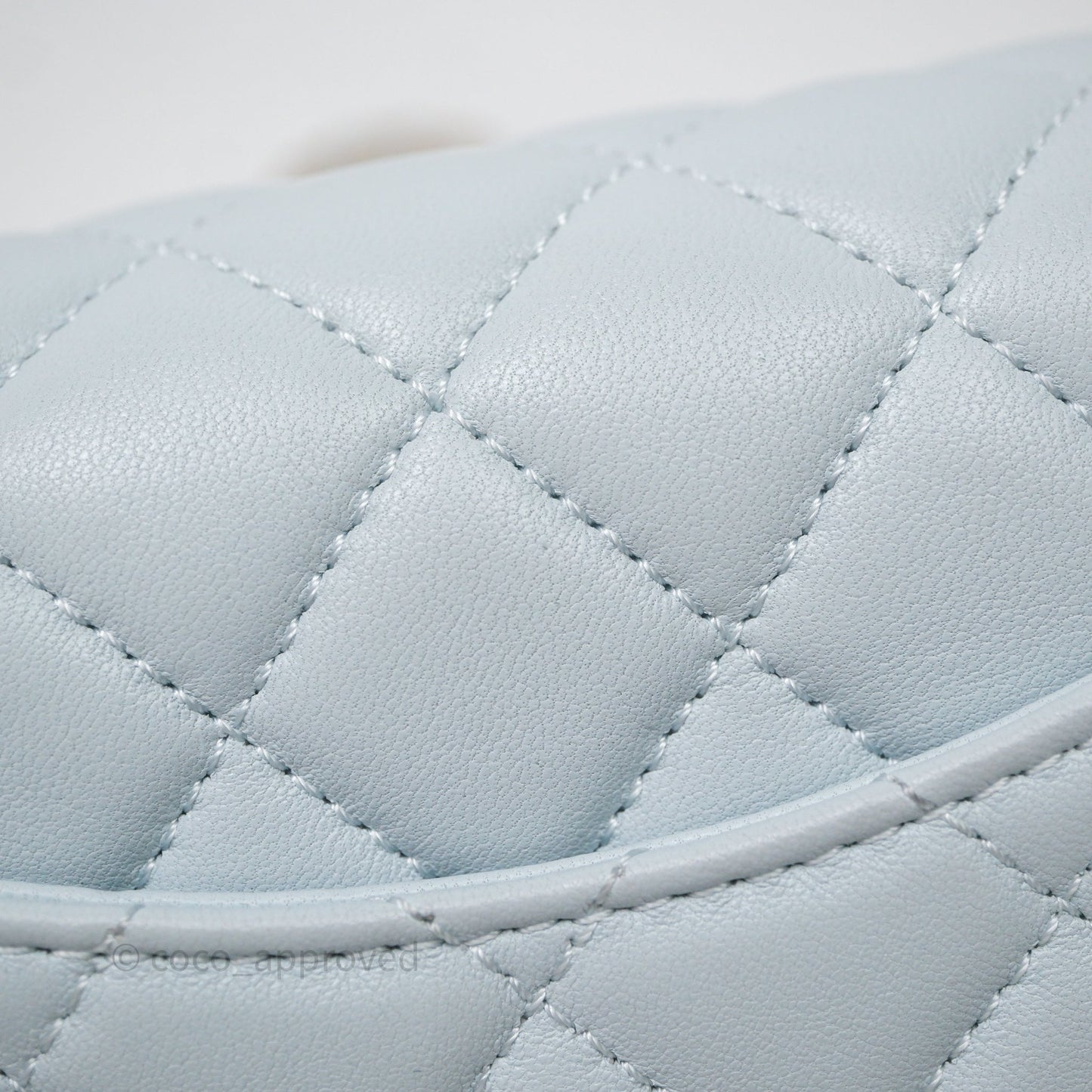Chanel Pearl Crush Mini Rectangular Light Blue Lambskin Aged Gold Hardware