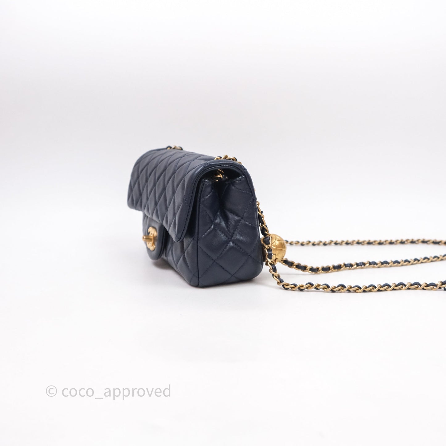 Chanel Mini Rectangular Pearl Crush Navy Lambskin Aged Gold Hardware
