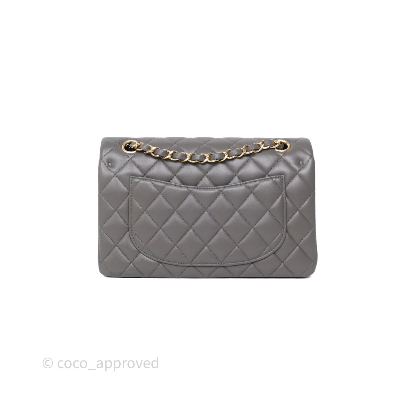 Chanel Small Quilted Classic Flap Grey Lambskin Light Gold Hardware