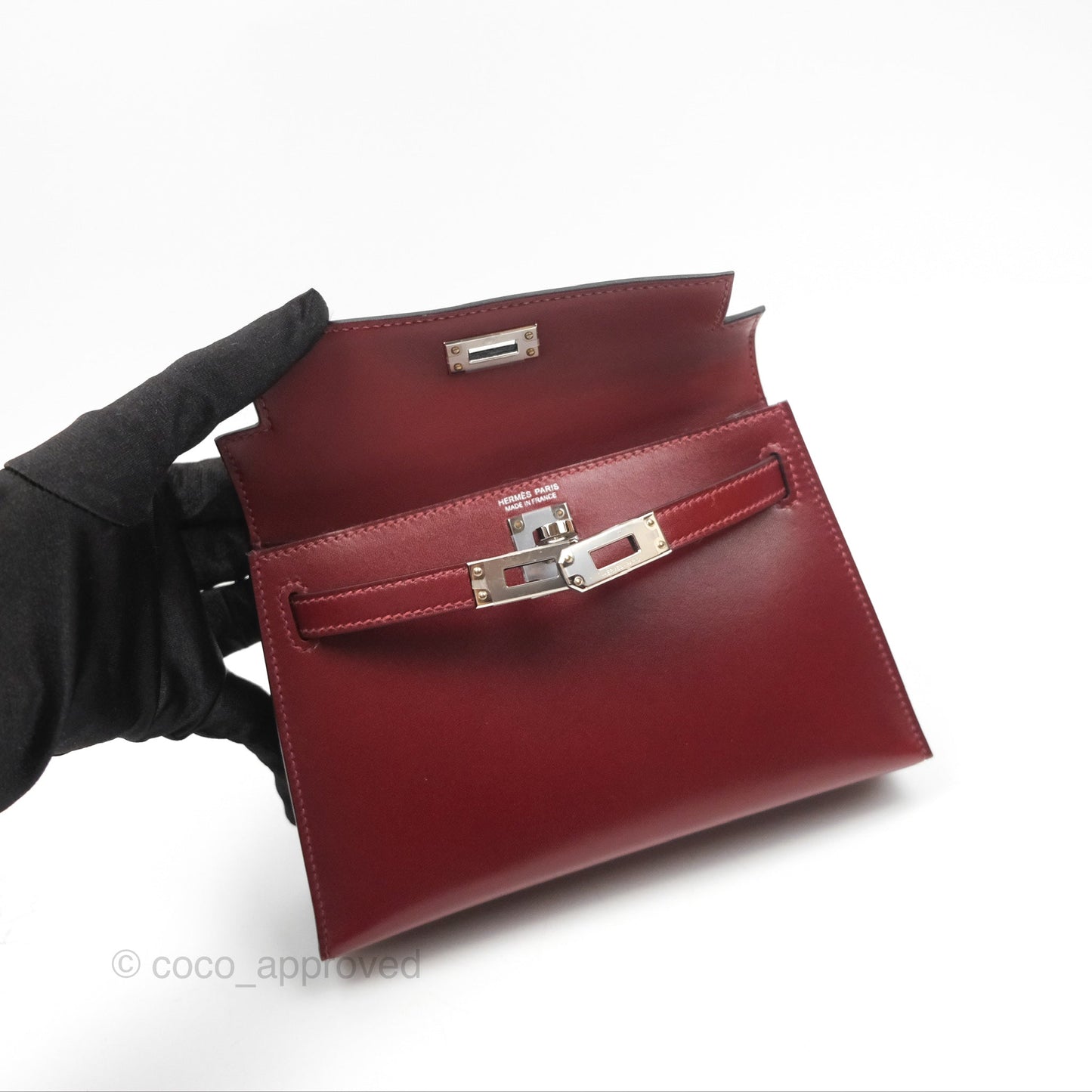 Hermès Mini Kelly II Sellier Rouge H Box Leather Palladium Hardware